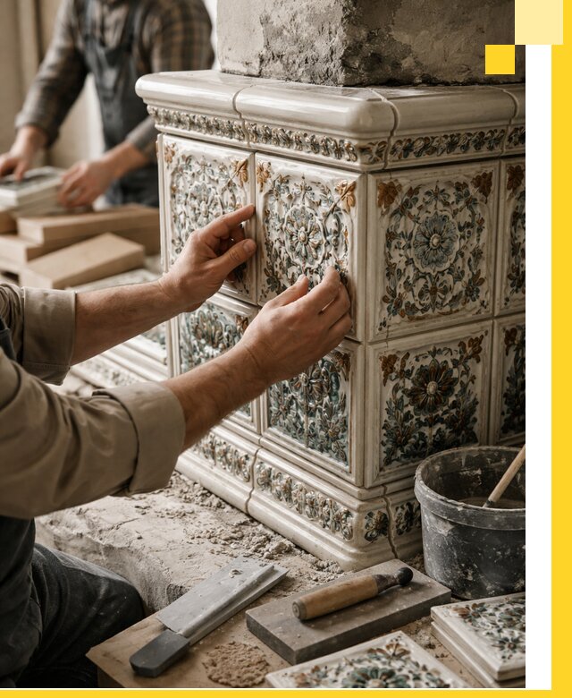 Изразцовые камины под ключ в Сегеже: проект и монтаж