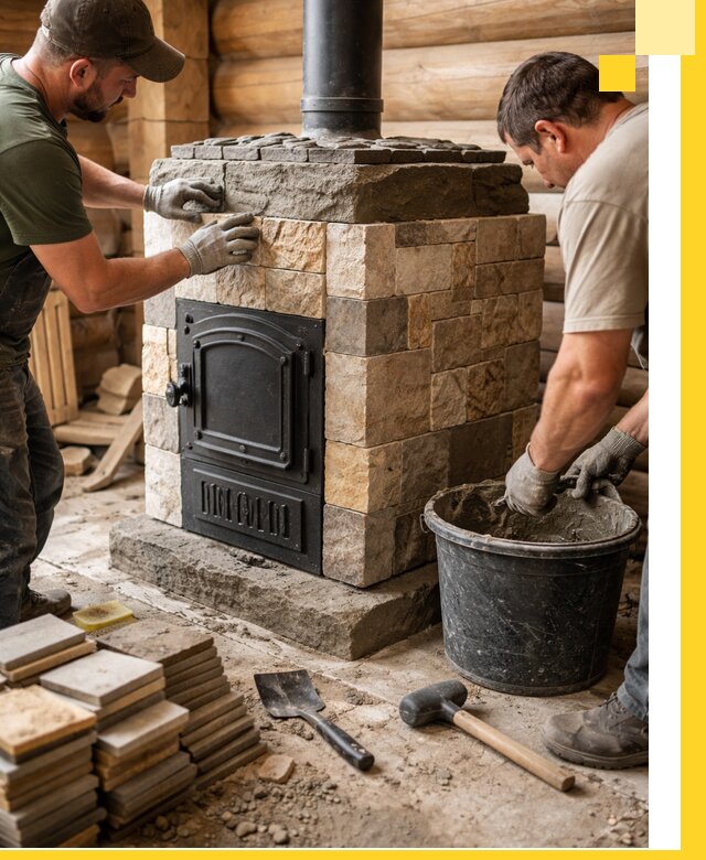 Облицовка банной печи под ключ в Сегеже: камень и плитка