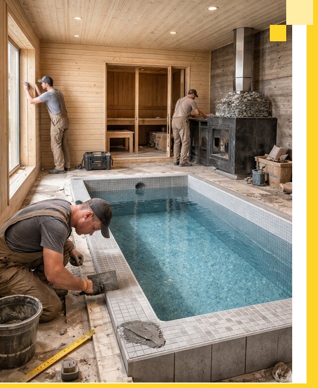 Проект бани с бассейном и сауной в Сегеже под ключ