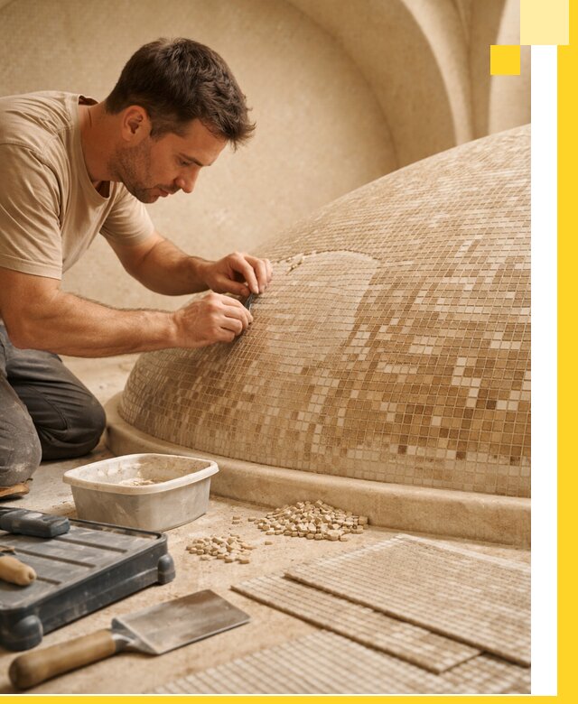 Профессиональная укладка мозаики для хамама под ключ в Сегеже